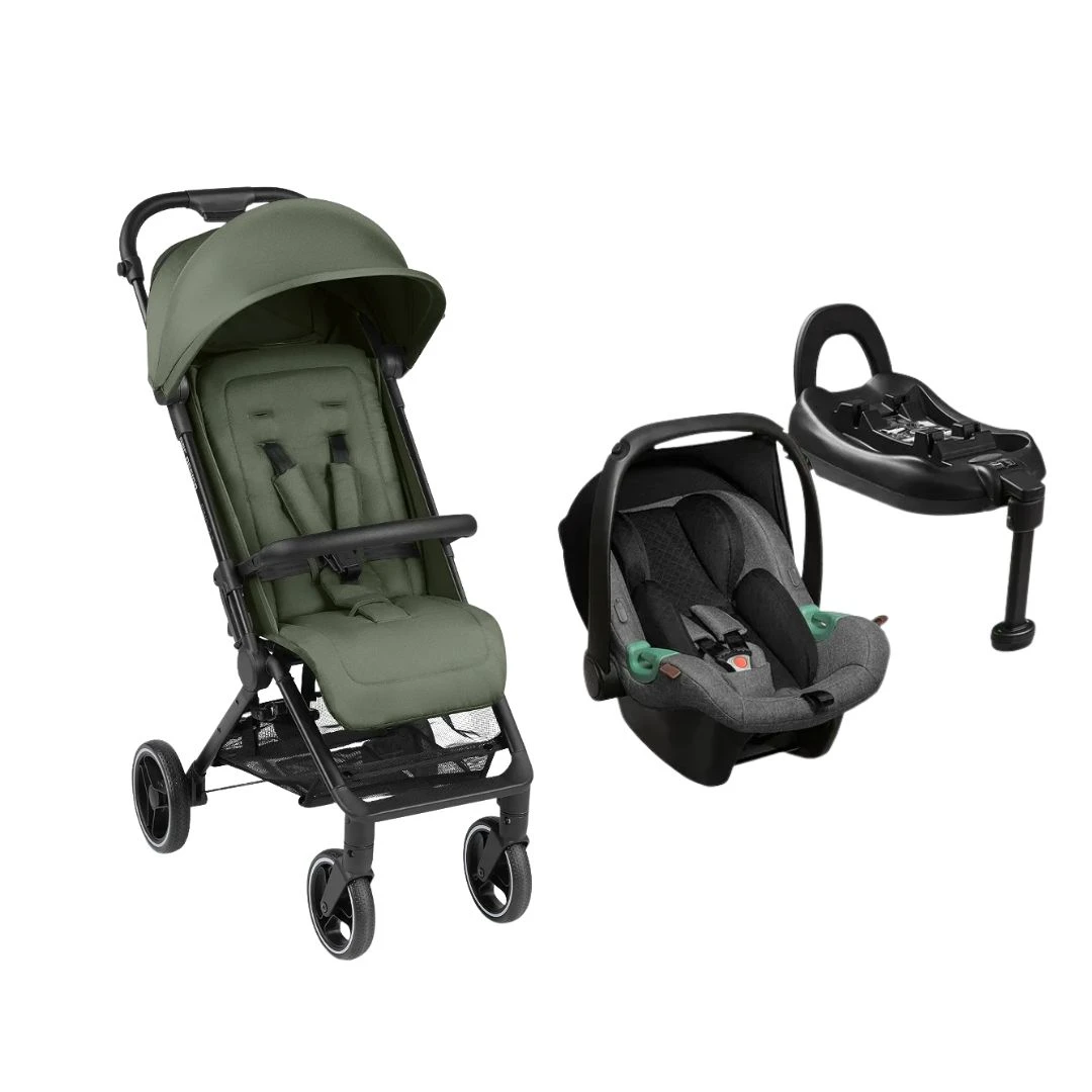 Trio Carrinho Ping Two Trekking Olive Travel System + Bebê conforto Tulip + Base Isofix